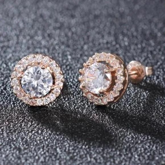 NEW DIAMOND ROSE GOLD EARRINGS, BEAUTIFUL EARRINGS, CUTE EARRINGS. - Picture 2 of 3